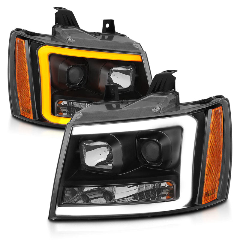 ANZO 07-14 Chevy Tahoe Projector Headlights w/ Plank Style Design Black w/ Amber - eliteracefab.com