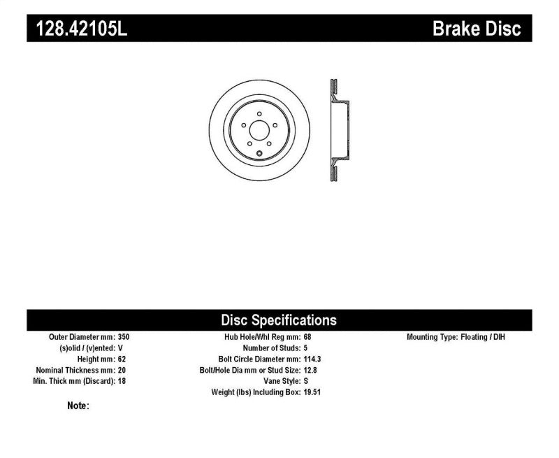 STOPTECH DRILLED SPORT BRAKE ROTOR, 128.42105L - eliteracefab.com