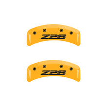 Load image into Gallery viewer, MGP 4 Caliper Covers Engraved Front Camaro Rear Z28 Yellow Finish Black Char 1997 Chevy Camaro MGP