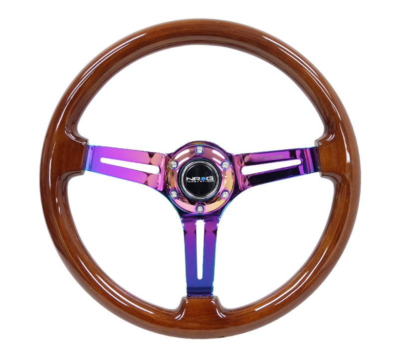 NRG Reinforced Classic Wood Grain Wheel 350mm 3-Spoke Slotted Center Neochrome Brown Painted Wood - eliteracefab.com