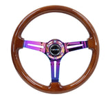 NRG Reinforced Classic Wood Grain Wheel 350mm 3-Spoke Slotted Center Neochrome Brown Painted Wood - RST-018BR-MC