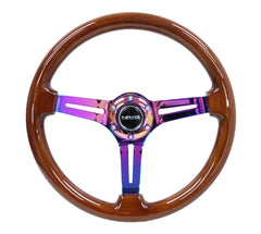 NRG Reinforced Classic Wood Grain Wheel 350mm 3-Spoke Slotted Center Neochrome Brown Painted Wood - eliteracefab.com