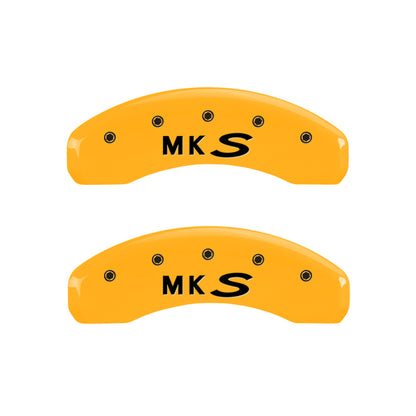 MGP 4 Caliper Covers Engraved Front Lincoln Engraved Rear MKS Yellow finish black ch MGP