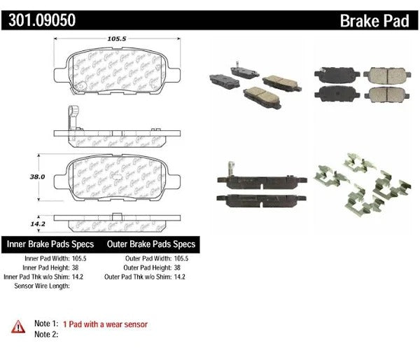 CENTRIC 02-08 350Z/G35 (NON BREMBO) 08+ 370Z NON SPORT REAR CENTRIC PREMIUM CERAMIC BRAKE PADS, 301.09050 - eliteracefab.com