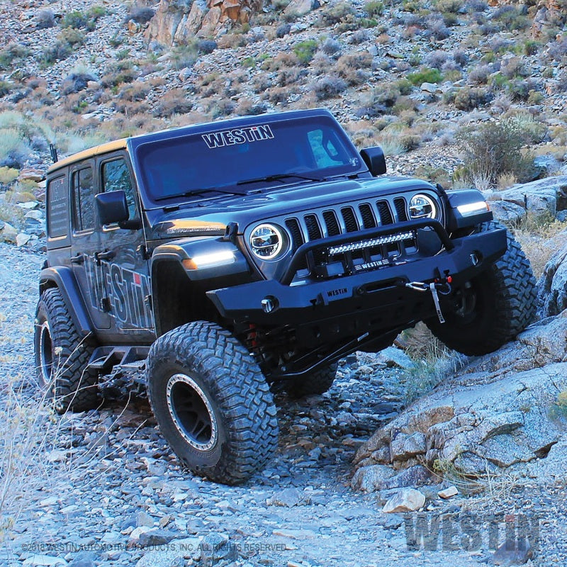 Westin 18-19 Jeep Wrangler JL WJ2 Full Width Front Bumper w/Bull Bar Textured Black - eliteracefab.com