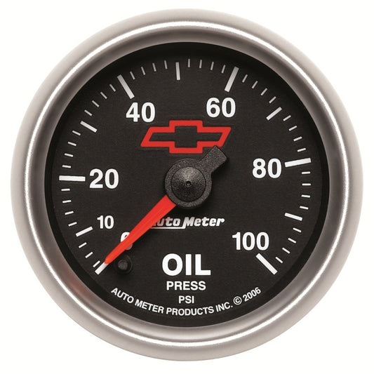 Autometer GM Bowtie Black 2-1/16in 0-100 PSI Oil Pressure - Stepper Motor 3653-00406
