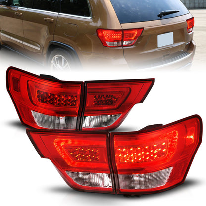 ANZO 11-13 Jeep Grand Cherokee LED Taillights w/ Lightbar Chrome Housing Red/Clear Lens 4pcs ANZO
