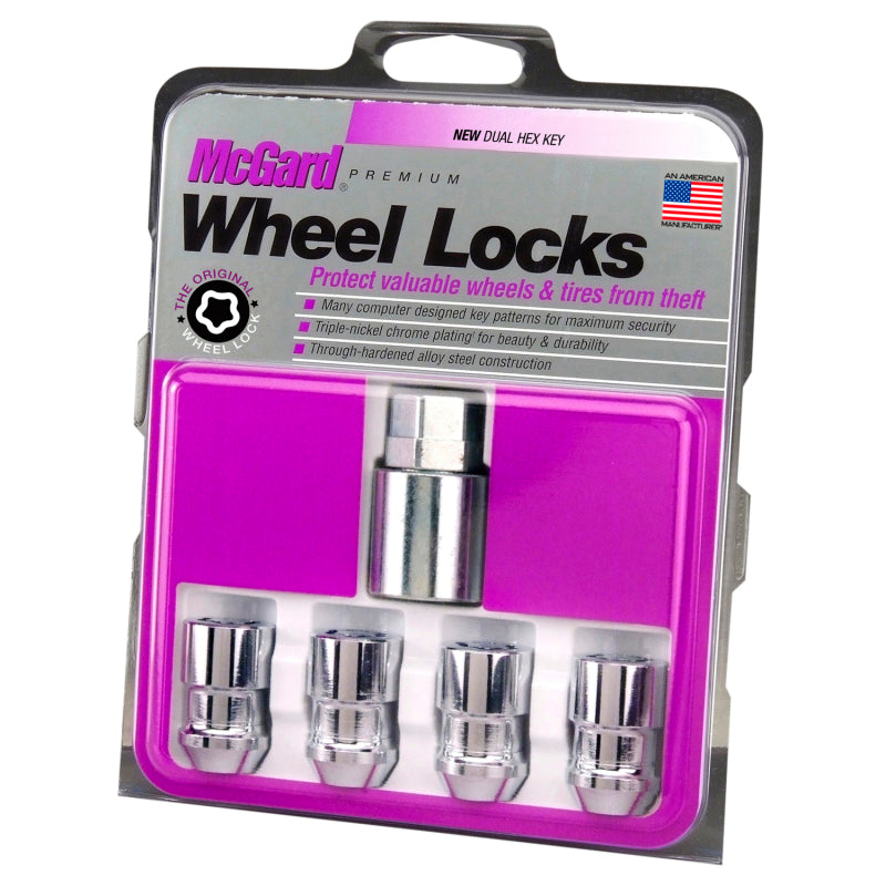 McGard Wheel Lock Nut Set - 4pk. (Cone Seat) M12X1.5 / 19mm & 21mm Dual Hex / 1.46in. L - Chrome - eliteracefab.com