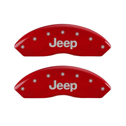 MGP 4 Caliper Covers Engraved Front & Rear JEEP Red finish silver ch - eliteracefab.com