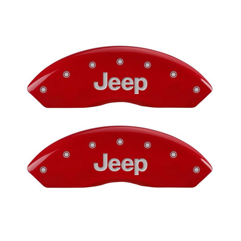 MGP 4 Caliper Covers Engraved Front JEEP Engraved Rear JEEP Grill logo Red finish silver ch MGP
