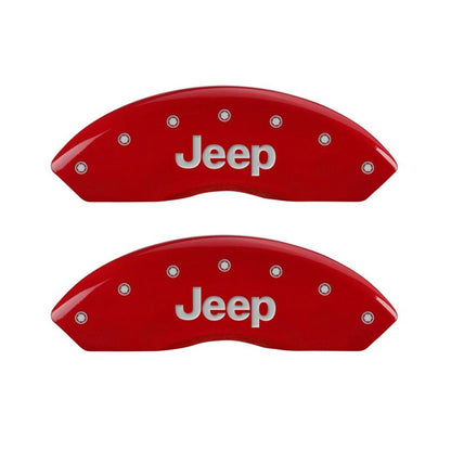 MGP 4 Caliper Covers Engraved Front JEEP Engraved Rear JEEP Grill logo Red finish silver ch MGP