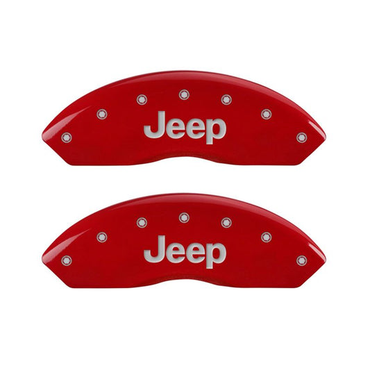 MGP 4 Caliper Covers Engraved Front JEEP Engraved Rear JEEP Grill logo Red finish silver ch MGP