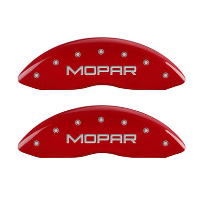 MGP 4 Caliper Covers Engraved Front & Rear MOPAR Red finish silver ch - eliteracefab.com