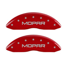 Load image into Gallery viewer, MGP 4 Caliper Covers Engraved Front &amp; Rear MOPAR Red finish silver ch - eliteracefab.com