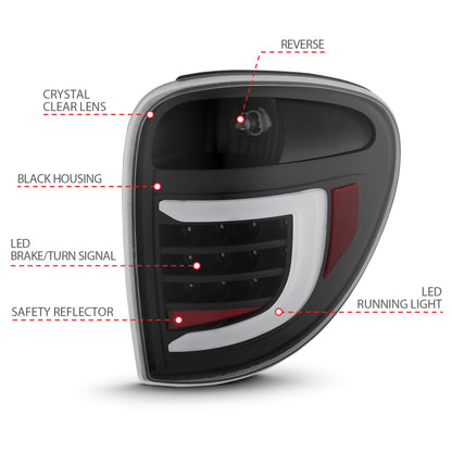 ANZO 2004-2007 Dodge  Grand Caravan LED Tail Lights w/ Light Bar Black Housing Clear Lens ANZO