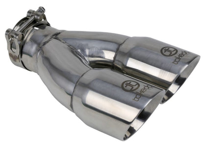 aFe Takeda 2.5in 304 Stainless Steel Clamp-on Exhaust Tip 2.5in Inlet 3in Dual Outlet - Polished aFe