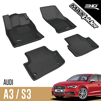 3D MAXpider 2015-2020 Audi A3/A3 Sportback E-Tron/RS3/S3 Kagu 1st & 2nd Row Floormats - Black - eliteracefab.com