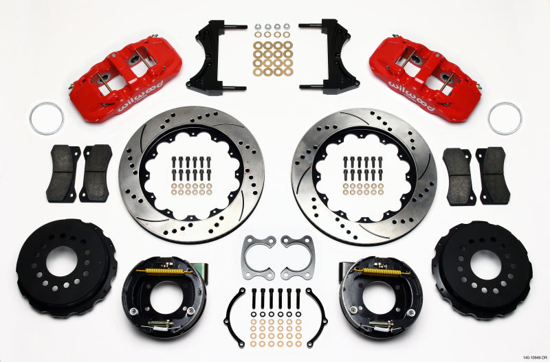 Wilwood AERO4 Rear P-Brake Kit 14.00in Drilled Red Small Ford 2.66in Offset Wilwood