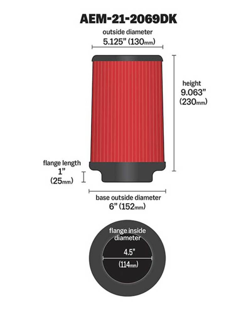 AEM DryFlow Air Filter AIR FILTER KIT 4.5in X 9in DRYFLOW - eliteracefab.com