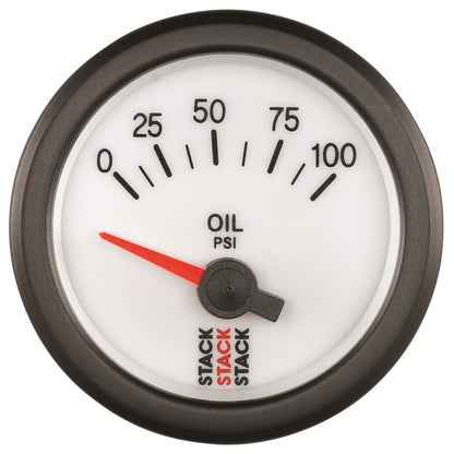 Autometer Stack 52mm 0-100 PSI 1/8in NPTF Electric Oil Pressure Gauge - White ST3252