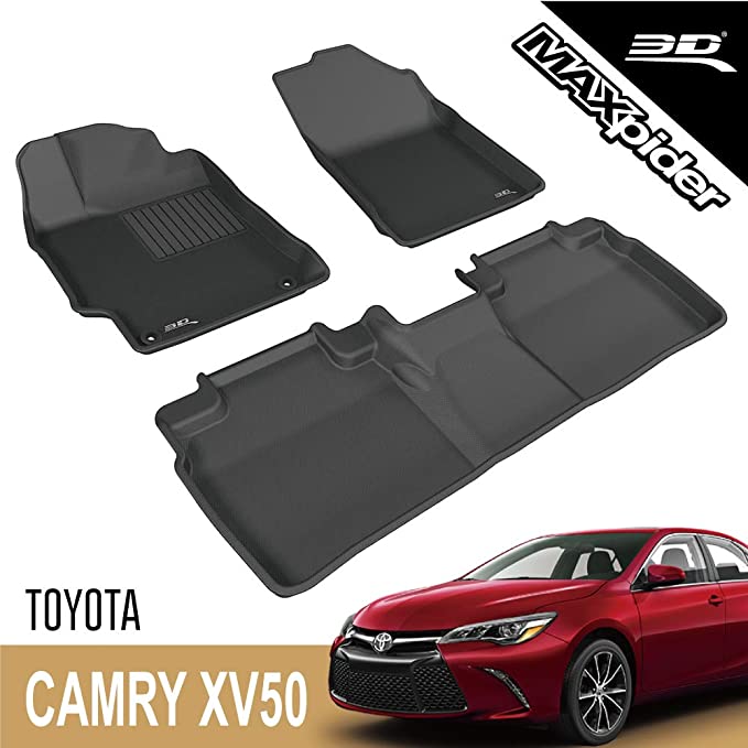 3D MAXpider 2015-2017 Toyota Camry Kagu 1st & 2nd Row Floormats - Black - eliteracefab.com