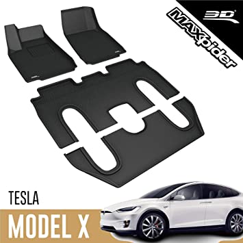 3D MAXpider 2016-2020 Tesla Model X 6-Seats Kagu 1st & 2nd & 3rd Row Floormats - Black - eliteracefab.com