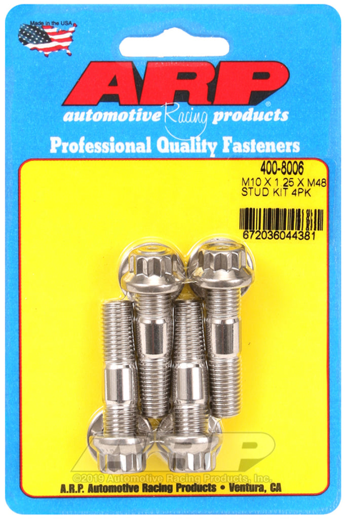 ARP M10 x 1.25 x 48mm Broached 4 Piece Stud Kit - eliteracefab.com