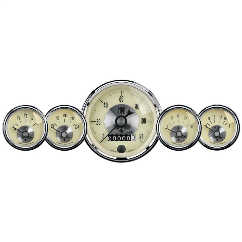 AutoMeter Gauge Kit 5 Pc 3-3/8in. & 2-1/16in. Elec Speedo W/Wheel Odo Prestige Antq. Ivory 2002