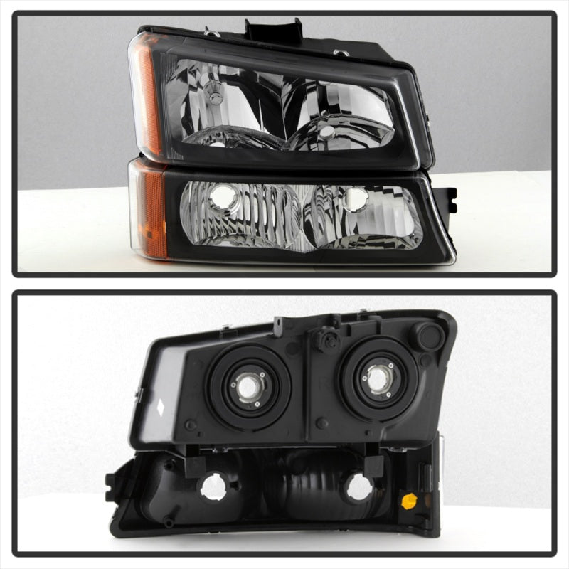 Xtune Chevy Silverado 2500HD 03-06 Crystal Headlights w/ Bumper Lights Black HD-JH-CSIL03-AM-BK-SET - eliteracefab.com