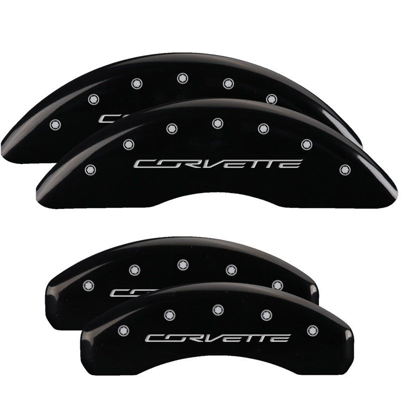 MGP 4 Caliper Covers Engraved Front & Rear C7/Corvette Black finish silver ch MGP