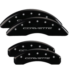 Load image into Gallery viewer, MGP 4 Caliper Covers Engraved Front &amp; Rear C7/Corvette Black finish silver ch MGP