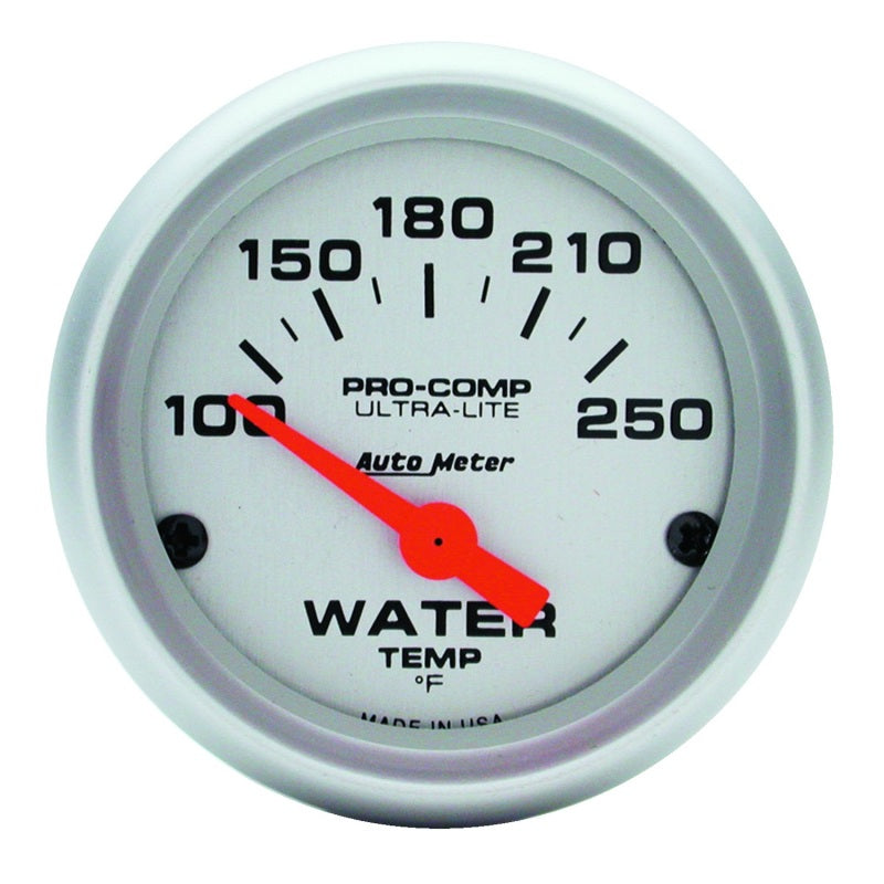 AutoMeter GAUGE; WATER TEMP; 2 1/16in.; 100-250deg.F; ELECTRIC; ULTRA-LITE - eliteracefab.com
