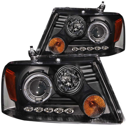 ANZO USA Ford F-150 Projector Headlights W/ Halo & Led Black G2; 2004-2008 - eliteracefab.com