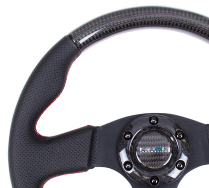 NRG Carbon Fiber Steering Wheel (315mm) Leather Trim w/Red Stitching - ST-310CFRS