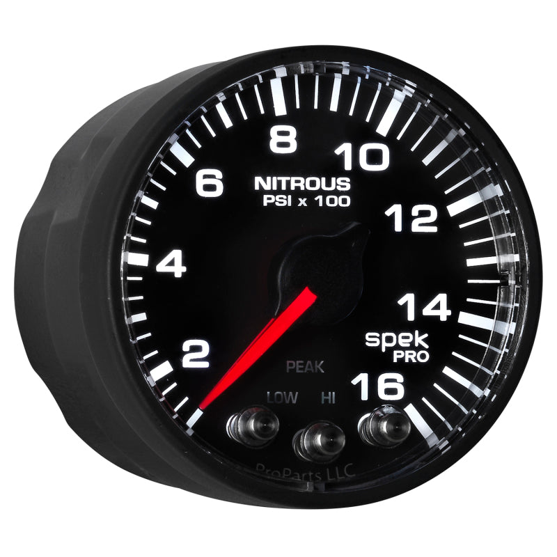 Autometer Spek-Pro Gauge Nitrous Press 2 1/16in 1600psi Stepper Motor W/Peak & Warn Blk/Blk P320328