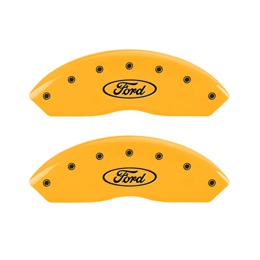 MGP 4 Caliper Covers Engraved F & R Oval Logo/Ford Yellow Finish Black Char 2002 Ford Explorer Sport MGP