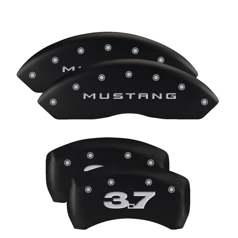 MGP 4 Caliper Covers Engraved Front 2015/Mustang Engraved Rear 2015/50 Black finish silver ch MGP