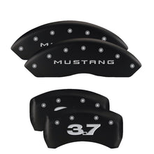 Load image into Gallery viewer, MGP 4 Caliper Covers Engraved Front 2015/Mustang Engraved Rear 2015/50 Black finish silver ch MGP