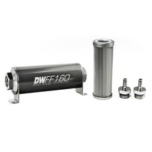 Load image into Gallery viewer, DeatschWerks Stainless Steel 5/16in 10 Micron Universal Inline Fuel Filter Housing Kit (160mm)