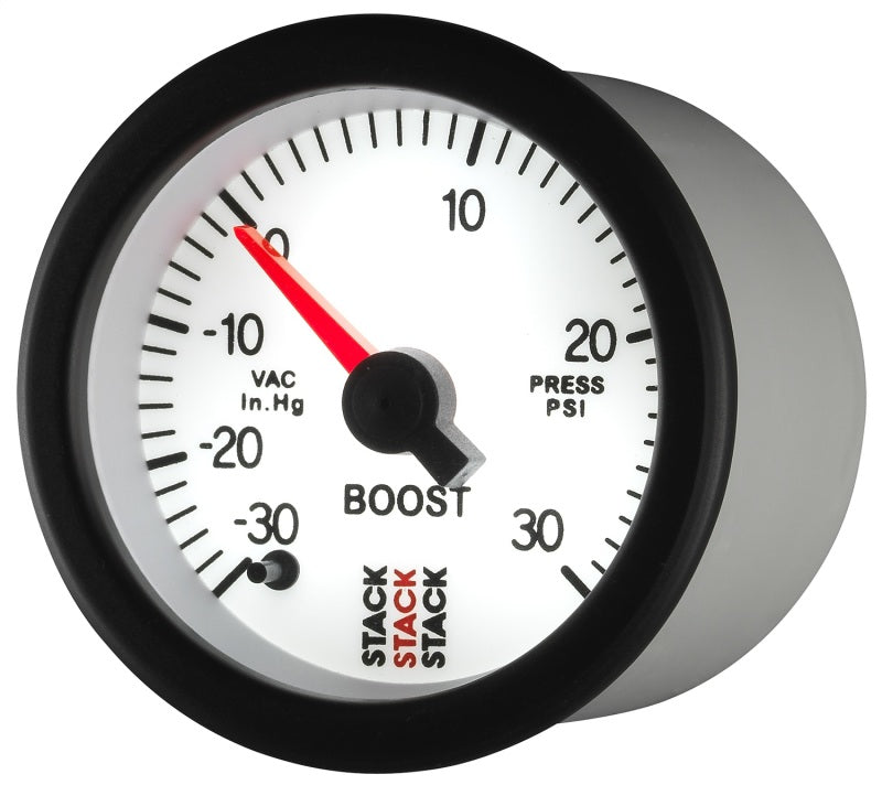 Autometer Stack 52mm -30INHG to +30 PSI (Incl T-Fitting) Pro Stepper Motor Boost Press Gauge - White ST3362