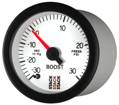 Autometer Stack 52mm -30INHG to +30 PSI (Incl T-Fitting) Pro Stepper Motor Boost Press Gauge - White ST3362
