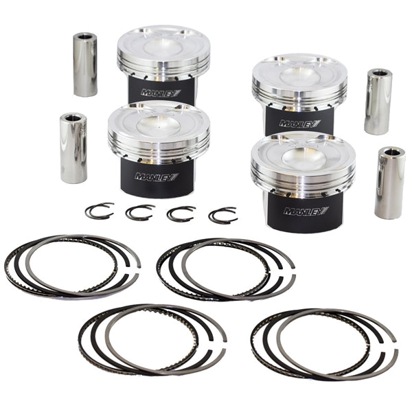 MANLEY 637000CE-4 Piston Kit Set (Ford 2.3L Eco Boost 87.5mm STD Size Bore 9.5:1 Dish Extreme Duty) - eliteracefab.com