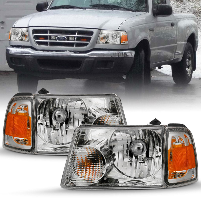 ANZO 2001-2011 Ford Ranger Crystal Headlight Chrome w/Corner Lights (OE Replacement) - eliteracefab.com