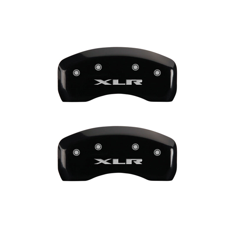 MGP 4 Caliper Covers Engraved Front Cursive/Cadillac Engraved Rear XLR Black finish silver ch MGP