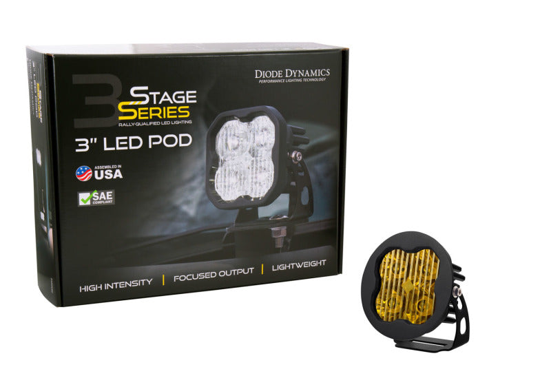 Diode Dynamics SS3 LED Pod Sport - Yellow SAE Fog Round (Single)