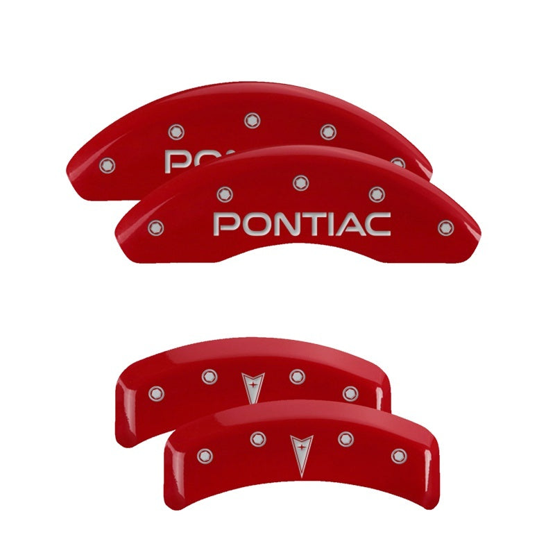 MGP 4 Caliper Covers Engraved Front Pontiac Engraved Rear Arrow Red finish silver ch MGP
