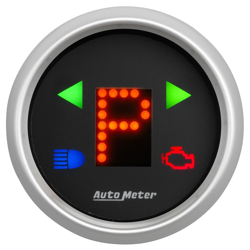 AutoMeter Gauge Gear Pos 2-1/16in. Incl Indicators Black Dial Red Led Silver Bezel 3359