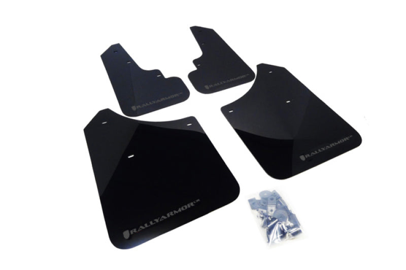 Rally Armor UR Mudflaps Black Urethane Grey Logo 2003-2008 Forester / 2004-2008 FXT - eliteracefab.com