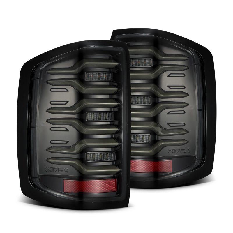 AlphaRex 620040 14-18 Chevy Silverado 1500 Luxx-Series LED Tail Lights Alpha-Black w/Activ Light/Seq Signal