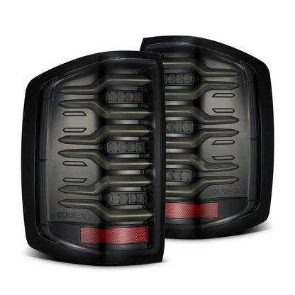 AlphaRex 620040 14-18 Chevy Silverado 1500 Luxx-Series LED Tail Lights Alpha-Black w/Activ Light/Seq Signal
